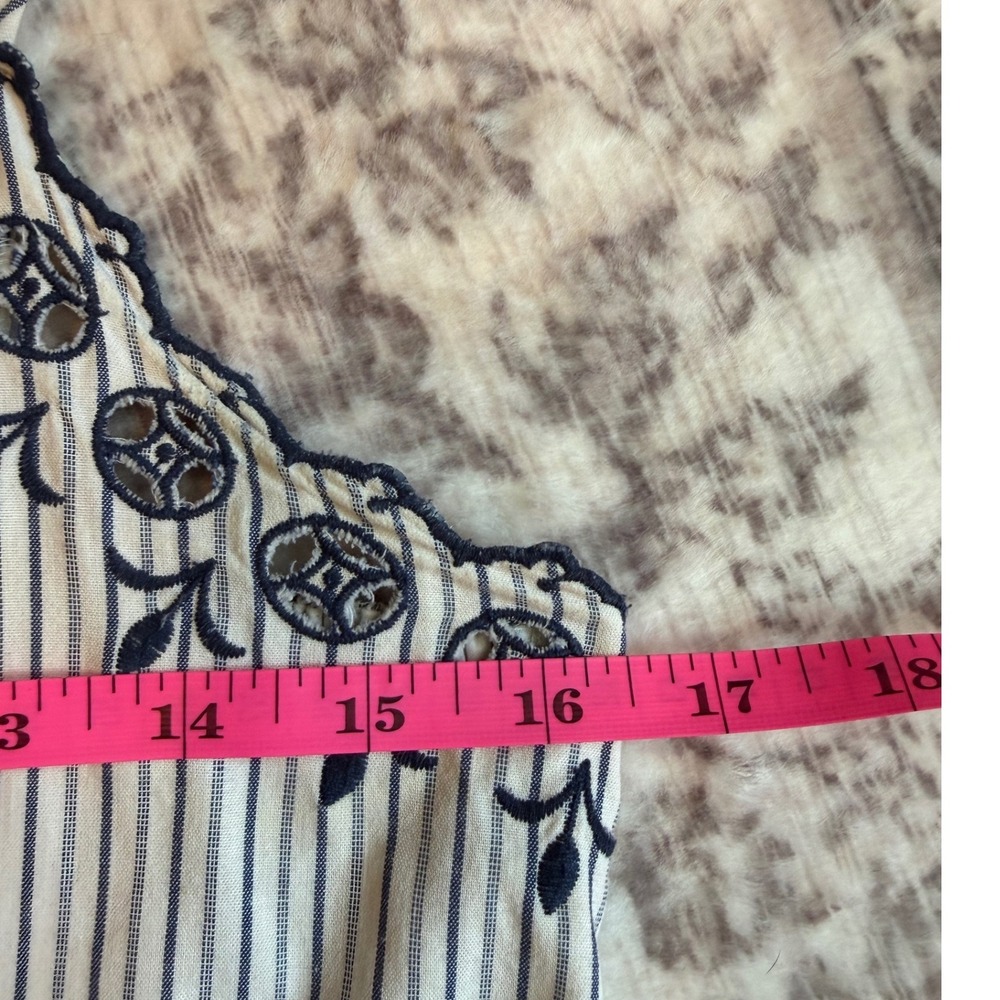 Madewell Jardin Embroidered Button Front Midi Dress Stripe Eyelet Blue White 4 - Picture 9 of 11